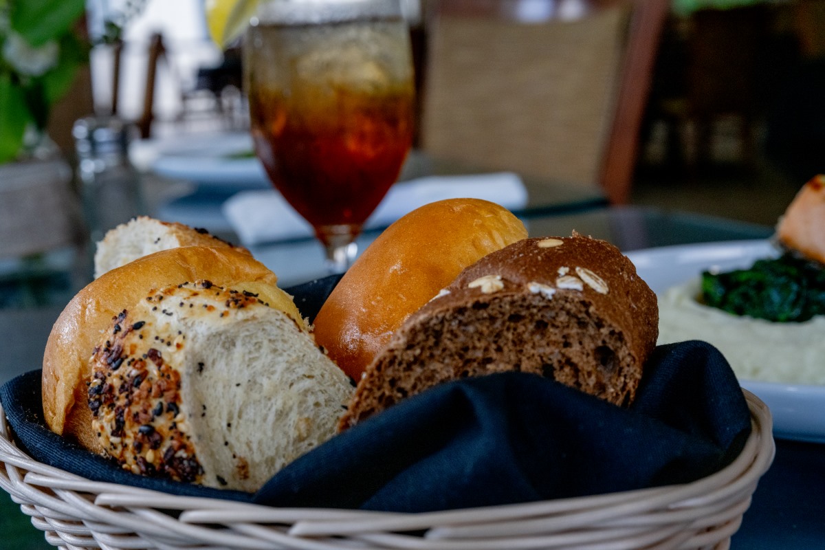 bread basket with tea in dining room